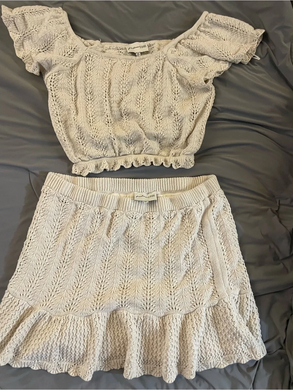 cream knit ruffle two piece set  -freshman 1996 brand